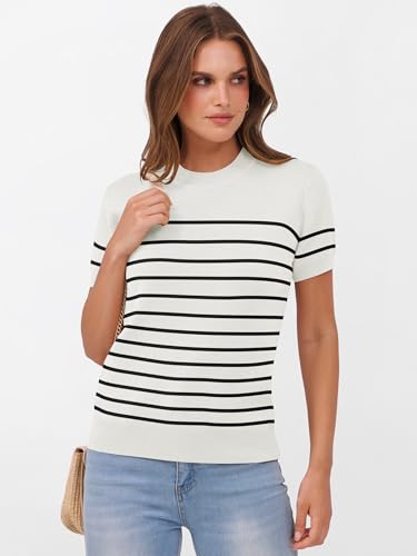 Image of ANRABESS Womens Short Sleeve Sweaters Wool Blend Crew Neck Sweater Shirts Business Casual Work Tops 2026 Summer Outfits