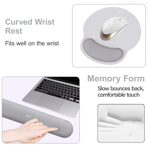 Image of MOSISO Wrist Rest Support for Mouse Pad&Keyboard Set, Circle Curved Ergonomic Mousepad&Coaster Non-Slip Base Home /Office Pain Relief&Easy Typing Pad with Soft Cloth&Raised Memory Foam, Gray