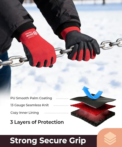 Image of KAYGO Winter Work Gloves Thermal Insulated, PU Coated,12 Pairs, KG11W | Excellent Grip, Breathable & Lightweight, 13-Gauge Seamless Knit, For Freezer Work, Cold Storage, Winter Outdoor Jobs