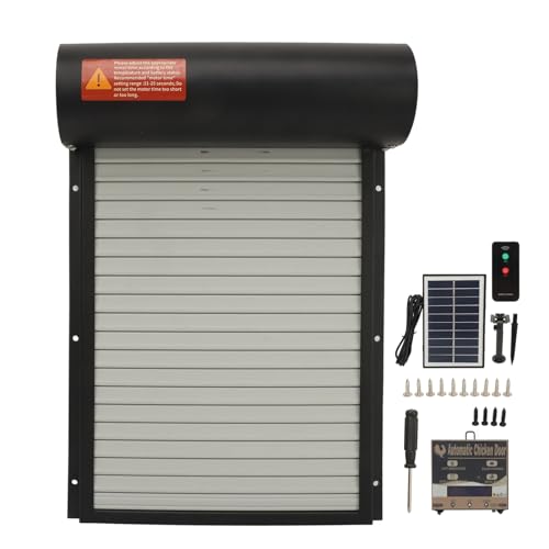 ZenithAur Puerta de Pollo con energía Solar con Control Remoto y Pantalla LED para avicultores de Patio Trasero, Apertura y Cierre programables, construcción de Chapa de Hierro (Negra)