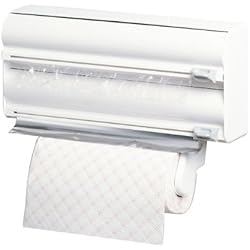 Dispensador De Papel Triple Rayen | Portarrollos de Cocina | Portarrollos Triple de Cocina | Sistema de Corte | Adaptable | Cuchillas Especiales | Blanco | Medidas: 38x10x25,5 cm