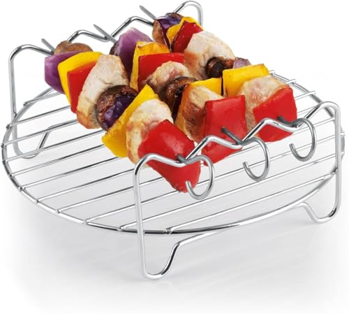 GOURMETmaxx Grillrost aus Edelstahl | Zubehör für die Heißluft-Fritteuse inkl. 3 Schaschlikspießen | Reinigungsfreundliches Bratgestell für AirFryer | Ideal für das Braten, Rösten oder Garen