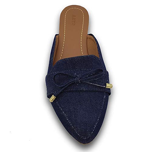 Mule Feminino Anyp Bico Fino Jeans Laço Infinito