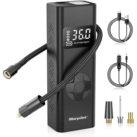 Tire Inflator Portable Air Compressor,Morpilot 10000mAh 12V 150PSI Cordless Electric Tire Pump Fast Inflation with LCD Pressure Gauge LED SOS Light Auto Off for Car ATV Motorcycle Bike Tire and Ball Cover