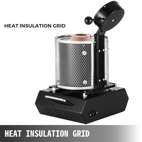 VEVOR Goldschmelzofen 1350 W 1150 ℃ Max. Temperatur, digitaler elektrischer Schmelzofen 1 kg Keramiktiegel zum Gießen und Raffinieren von Edelmetallen, zur Verarbeitung von Gold Silber Kupfer Schwarz
