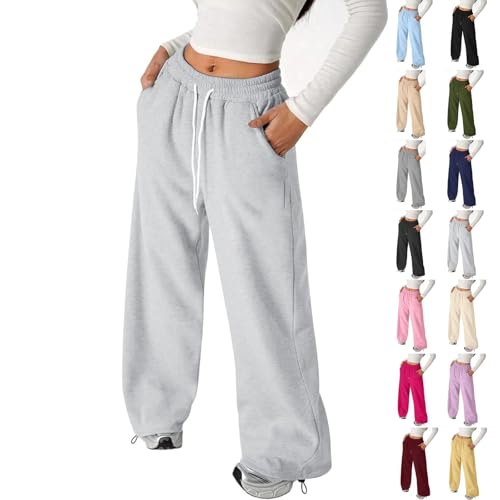 ZGTWHZY Sweatpants For Teen Girls,Girls Wide Leg Sweatpants Kids Baggy Sweat Pants Oversized Elastic Waist Straight Wide Leg Joggers With Pockets Grey Cute Teen Girl Clothes,160=13-14 Years