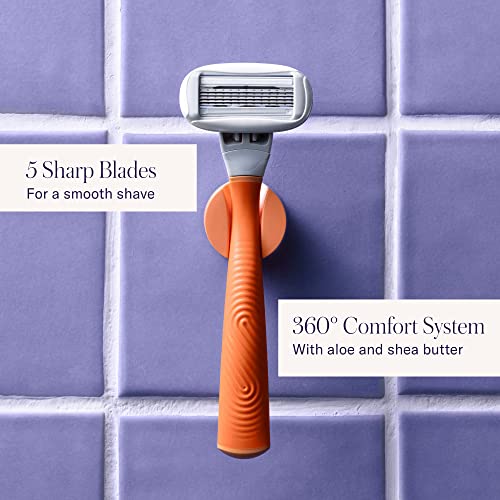 Flamingo 5-Blade Razors For Women - 1 Razor Handle + 4 5-Blade Refills + 1 Shower Holder - Papaya #TOP3