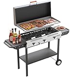Veralune 3 Burner Propane Stove with Auto Ignition, 225,000 BTU Gas Griddle with Storage Shelf, Rolling Wheels, Portable Outdoor Cooking Stove for Patio Home Cooking and Frying