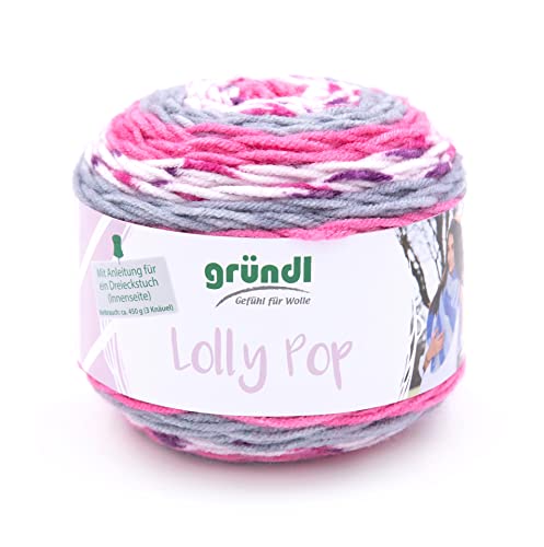 Gründl Lolly Pop - Ovillo de lana para tejer (hilo universal similar a la lana y lavable, 100% poliacrílico, 150 g/240 m, grosor de la aguja: 5-6, 150 g), color granate fresie-estaño-blanco