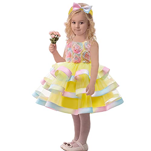 Christening Lace Birthday Christmas Easter Special Occasion Flower Baby Girl Dress Princess Formal Prom Party Tutu Ball Gown 3T 4T Yellow 120 #TOP3