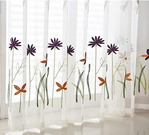 ZZC Bay Window Sheer Curtains 72 inch Pastoral Dragonfly Embroidered Tulle Curtains Rod Pocket Window Panel Drapes Voile Curtain Set for Balcony, 2 Panels, W39 x H63 inch