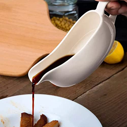 Cangfort Gravy Boat with Saucer Stand, Ceramic Serving Saucer for Sauce Boat with TrayDressings and Creamer, Large Handle, Microwave and Dishwasher Safe, 17 oz (White)