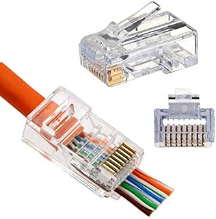 50x RJ45 Cat5 Cat5e Connectors End Pass Through Gold Plated 8P8C UTP Ethernet Modular Network Plug