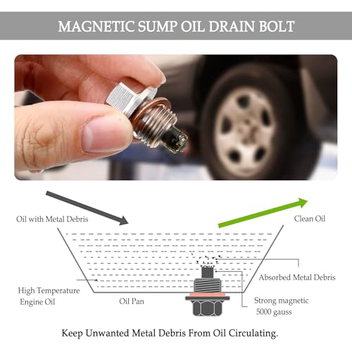 M12x1.25 Magnetic Oil Drain Plug & 5PCS Oil Drain Plug Gasket,Stainless Steel Engine Oil Drain Plug Replacement OEM#0924712101,06331-35012,Compatible with Toyota Lexus Arctic Cat