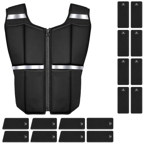 ONETWOFIT Verstellbare Gewichtsweste für Herren 20KG, Rucking-Westen zum Wandern mit Reißverschluss/16 Stück Silikongewichte, Krafttrainingsweste zum Laufen, Wandern, für das Fitnessstudio und zu Ha