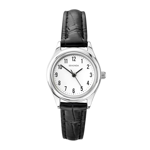 Sekonda Evans 27mm Womens Easy Reader Analogue 3 Hand Classic Quartz Watch White Dial Mineral Glass Leather Strap Stainless Steel Caseback