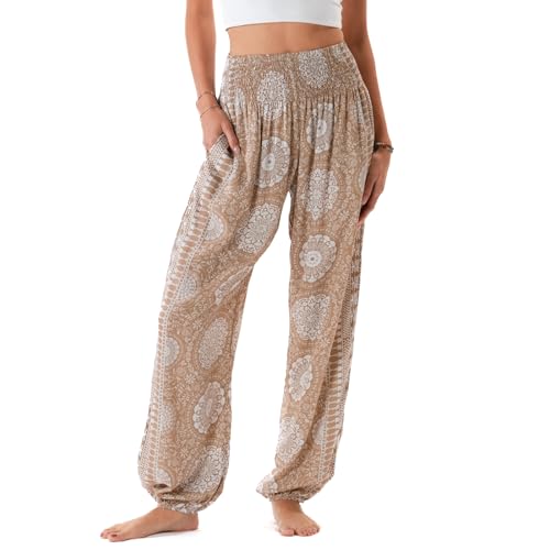 Image of Lotus and Luna Women's Harem Pants Thai Pants for Beach & Lounge High Waisted Flowy Boho Pants Genie Pants Yoga Pants