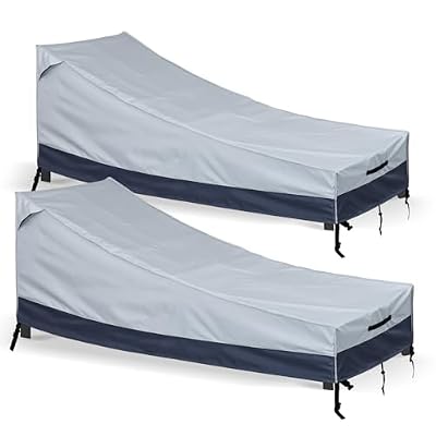 Outdoor Chaise Lounge Cover Waterproof 2 Pack, 420D Patio Lounge Chair Covers for Outside Pool Furniture, UV Resistant Chaise Cover with Air Vents & Windproof Buckles (Gray-Darkgray, 76''x32''x32'')