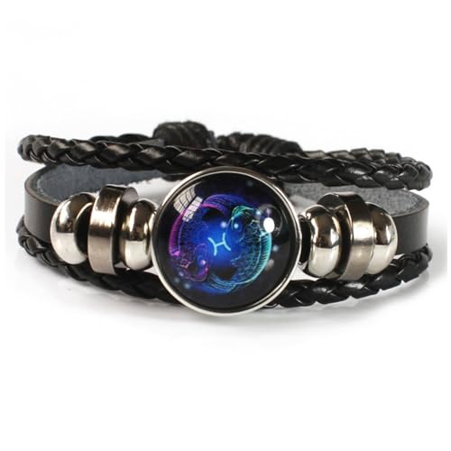 Sora Tuki 星座ブレスレット レディース メンズ 調節可能 12星座ブレスレット ハンドメイド 黒織レザーブレスレット 星座ジュエリー, M, 亜鉛, 宝石なし。