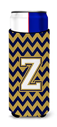 Letter Z Chevron Navy Blue and Gold Ultra Beverage Insulators for slim cans CJ1057-ZMUK