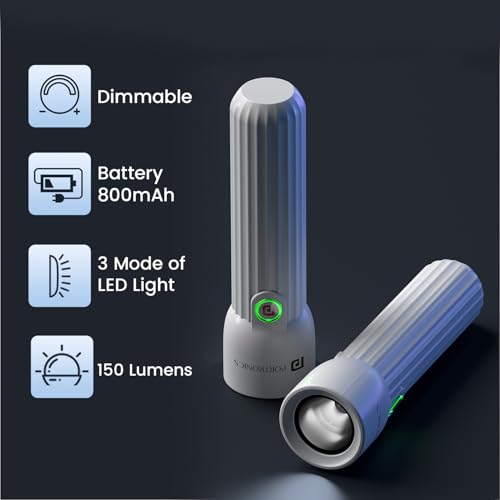 Image of Portronics Eco Glow Mini LED Torch Light with USB Rechargeable Battery, Compact Size Flashlight, Dual-Brightness Levels, SOS Emergency Light Mode, for Home, Outdoor, Camping, Travel (White)