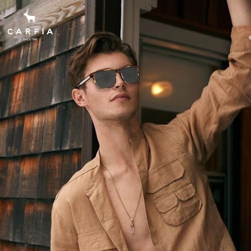Image of CARFIA Acetate Curved Polarized Sunglasses for Men UV Protection, Retro Cool Driving Eyewears with Embossed Pattern Wire Core