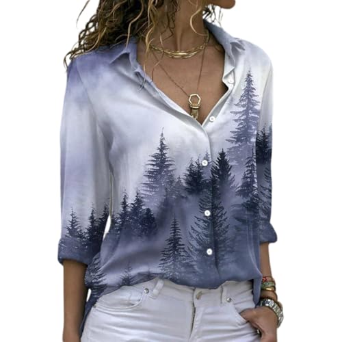 JMYECM Long Sleeve Button Down Dress Shirts for Women Camo Printed Casual Cute Dressy Fashion Work Blouses Trendy Tops Purple,XL