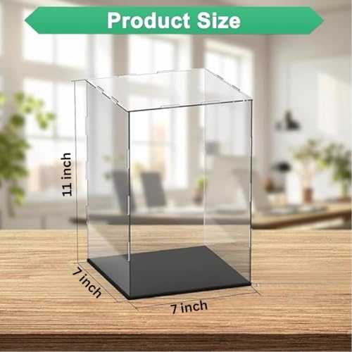 Image of RAPAL Clear Acrylic Display Case, 7 x 7 x 11 inch Self Assemble Small Display Box Stand with Black Base, Dustproof Protection Showcase for Collectibles Memorabilia Figurines