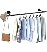75 Inch Industrial Pipe Clothing Rack - Wall Mounted Garment Bar For Heavy Duty Clothes Storage