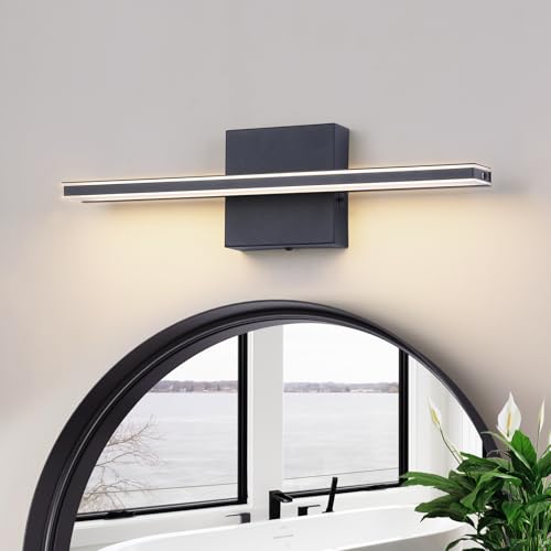Image of LED Modern Bathroom Vanity Light Dimmable 5CCT Wall Light Fixture Over Mirror, Black Bar Vanity Light for Bathroom Mirror Restroom(15.7 inch, 12W)