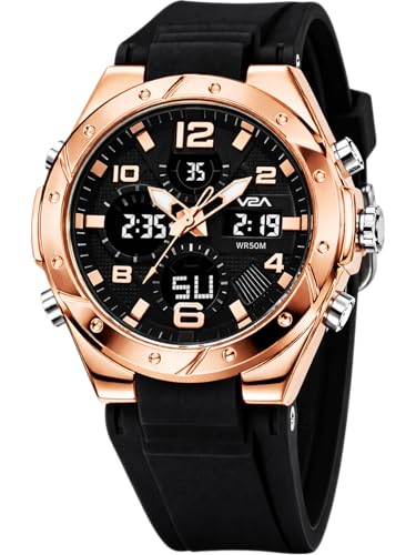 Image of V2A Aura Edge 40mm Analog Digital Watch for Women | Modern Everyday Style | Alarm Stopwatch Backlight Day Date | Comfortable TPU Strap | 50M Water Resistant | Gift for Ladies