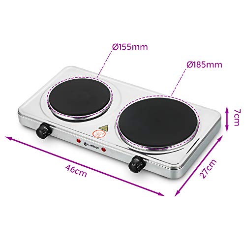 Miniatura 3 de Grunkel - Hornillo Eléctrico De Doble Placa De 15,5cm Y 18,5cm - Ehp-218inox - Cocina Eléctrica Doble Portatil Ideal Para Caravanas, Camping O Cocinas Pequeñas -1500w 1000w- Acero Inoxidable