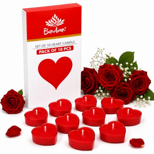 Image of Bindian Candle Heart Shaped Tea Light Candles for Decoration Smokeless Tealight Candles for Valentine Day, Home Decor, Anniversary Decoration Items, Aromatic Candles Set, Candle Light Dinner (10 Pcs)