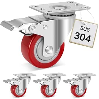 Ruotelle Per Mobili Pesanti Con Freno - 50mm, Capacità 270kg, Gomma TPR, Set Di 4 Con Viti