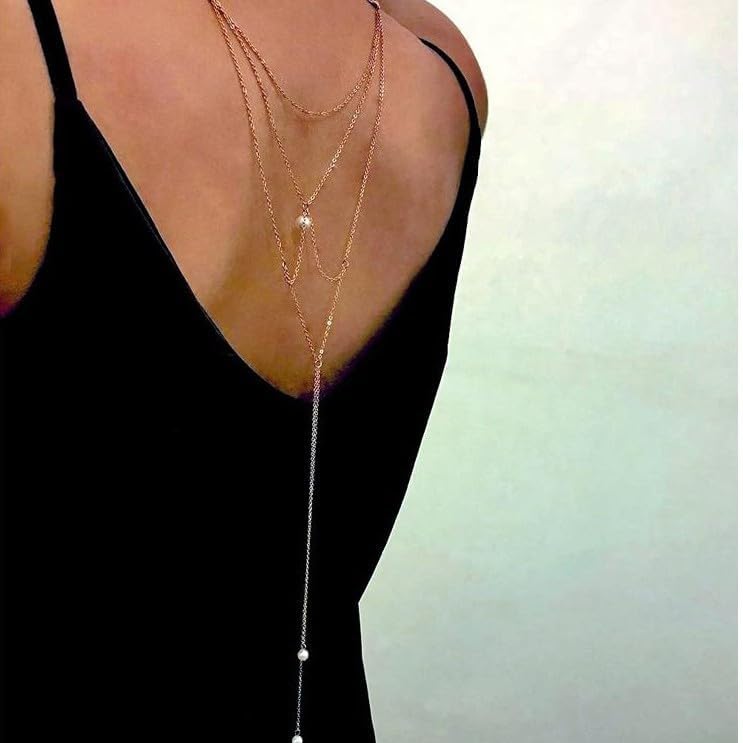Multilayer Pearl Back Chain for Backless Dress Bridal Backdrop Necklace Tassel Back Chain Women Dress Body Jewelry - Image 5