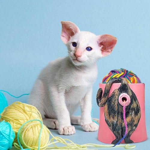 Image of Yarn Bowls for Crocheting Knitting Cat Butt Yarn Bowls with Holes for DIY Knitting Crocheting with 5PCS with 5 Knitting Needles (Multicolored)