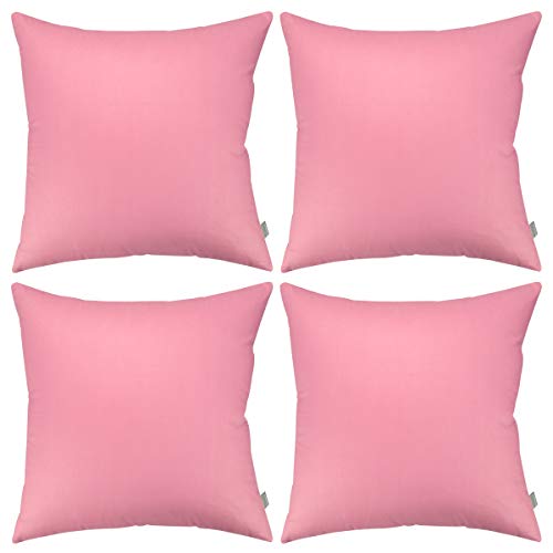 H&H Decor Cotton Comfortable Solid Decorative Throw Pillow Case Square Cushion Cover Pillowcase Pack of 4 (Color:-Pink) 18x18/45x45cm