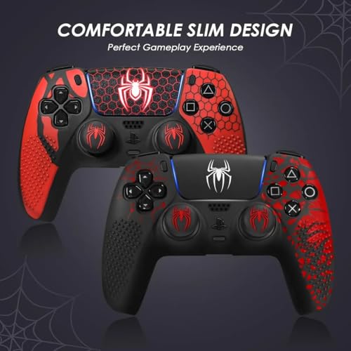 Image of Meyaar Anti-Slip For PS5 Controller Skin, PS5 Controller Accessories, Non-Slip Silicone For PS5 Controller Cover Case with Thumb Grip Gaps, Touch Pad Sticker and Cover Wrap (Pack of 2 (Grid+Textured))