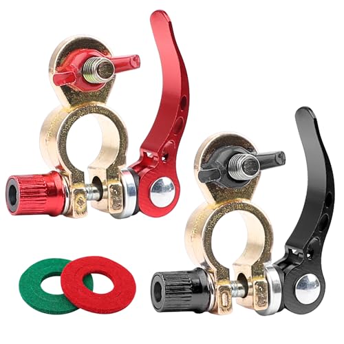 Motroce 1 Pair Quick Release Battery Terminal Connectors, M8 x 25mm Brass, Red & Black, 24V, 3A, Push Button, Manual, Clamp Mount, Compatible with Cars, Vans, Trucks & More