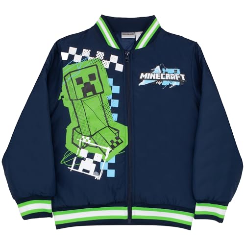 Image of Minecraft Bomber Jacket for Boys, Zip-Up Graphic Print Varsity Jacket for Kids and Toddlers