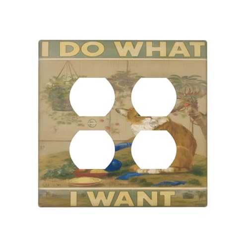 Decorative Outlet Covers Rustic Funny Cat Gardan Plant 2 Gang Wall Plate Cover Double Duplex Receptacle Two Switch Light Switch Cover Plate Jumbo Dual Faceplate