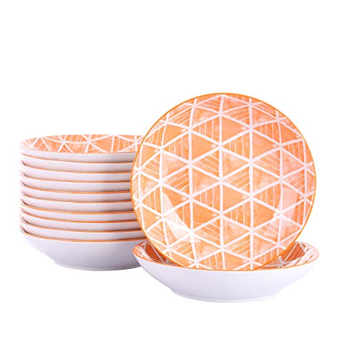 Sayuki Porzellan Suppenteller, 12 tlg. Set Rund Teller, Ø 21,5 cm, 600 ml Salat Pasta Teller