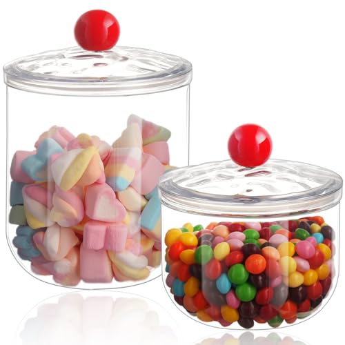 2 Pack Candy Jars with Lids - 47 + 30 OZ Clear Plastic Candy Canister Airtight Food Storage Containers for Kitchen Pantry Office Party Organize Home Decorative Cookie Sugar Tea Coffee Snacks
