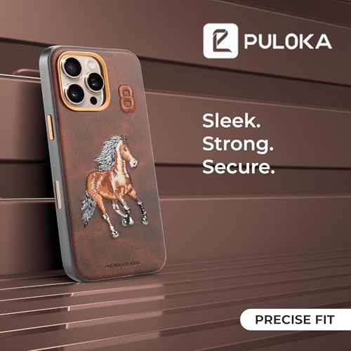 Image of PULOKA - Mobile Cover Compatible for iPhone 16 Pro- Horse Embroidery - Sleek & Stylish - Protective & Anti Scratch Phone Cover Vegan Leather Back Case - Men & Women - Santa Barbara Polo (Brown)