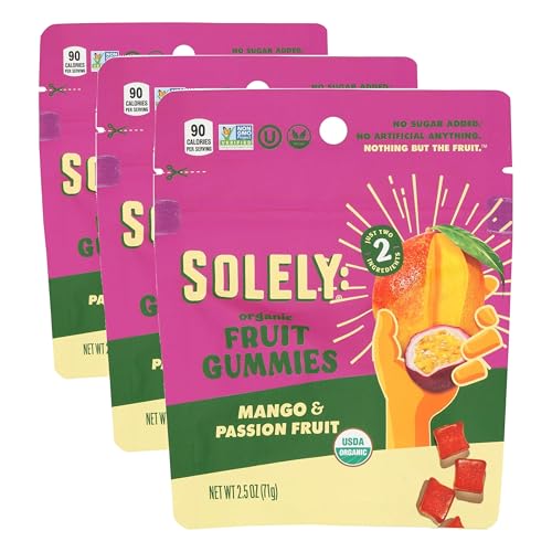SOLELY - Organic Mango & Passion Fruit Whole Fruit Gummies (1 Resealable Bag, 2.5 Servings per Bag) - Real Fresh Fruit - Healthy Snacks - Non GMO, Vegan Snacks, Shelf Stable - 1 Bag (2.5 oz) image 3