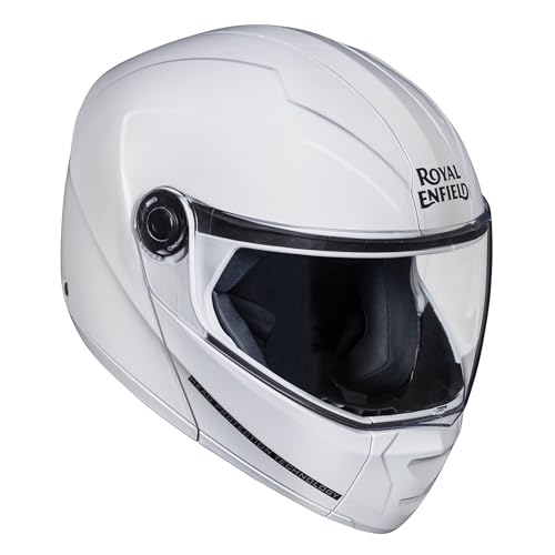 Image of Royal Enfield MOD Adroit Modular Flip up Helmet | ISI Certified | Thermosplastic Shell | Micrometric Lock | UV Treated & Scratch Resistant Visor |White (L) 60 CM