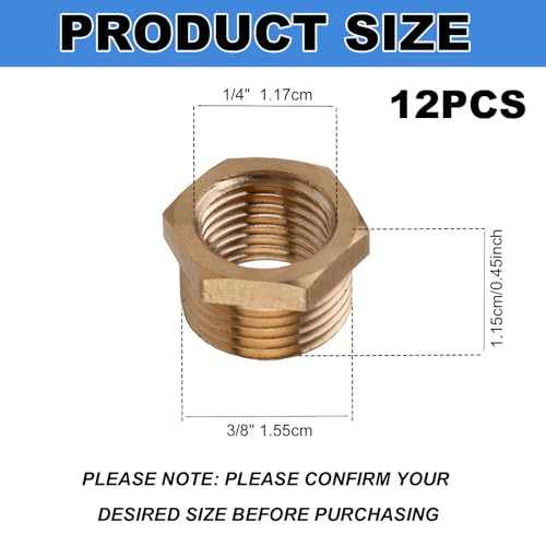 Image of 12pcs 3 /8 Inch to 1 /4 Inch NPT Female Reducer Hex Bushing, Brass Reducing Hex Bushing Heavy Duty Threaded Pipe Fitting Adapter for Plumbing Gas Hydraulic Systems