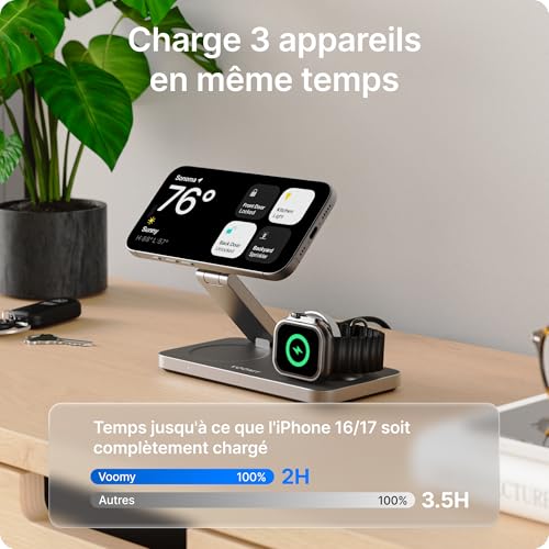 Chargeur Induction 3-en-1 compatible MagSafe 15W pour iPhone noir