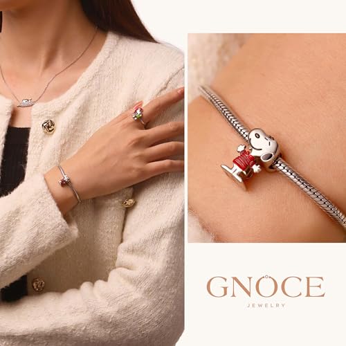 GNOCE Peanuts Snoopy Striped Short-Sleeve Charm for Women, S925 Sterling Silver Dangle Charms for Women Wife, Valentine‘s Day, Mother’s Day Jewelry3