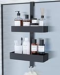 Kitsure Shower Caddy - 2-Tier Over Door Bathroom Accessory Hanging, Drill-Free & Rustproof Bathroom Shelves, Versatile Bathroom Shelf for Shampoo, Towel, Squeegee, 29.1cm×11.2cm×55.3cm, Black